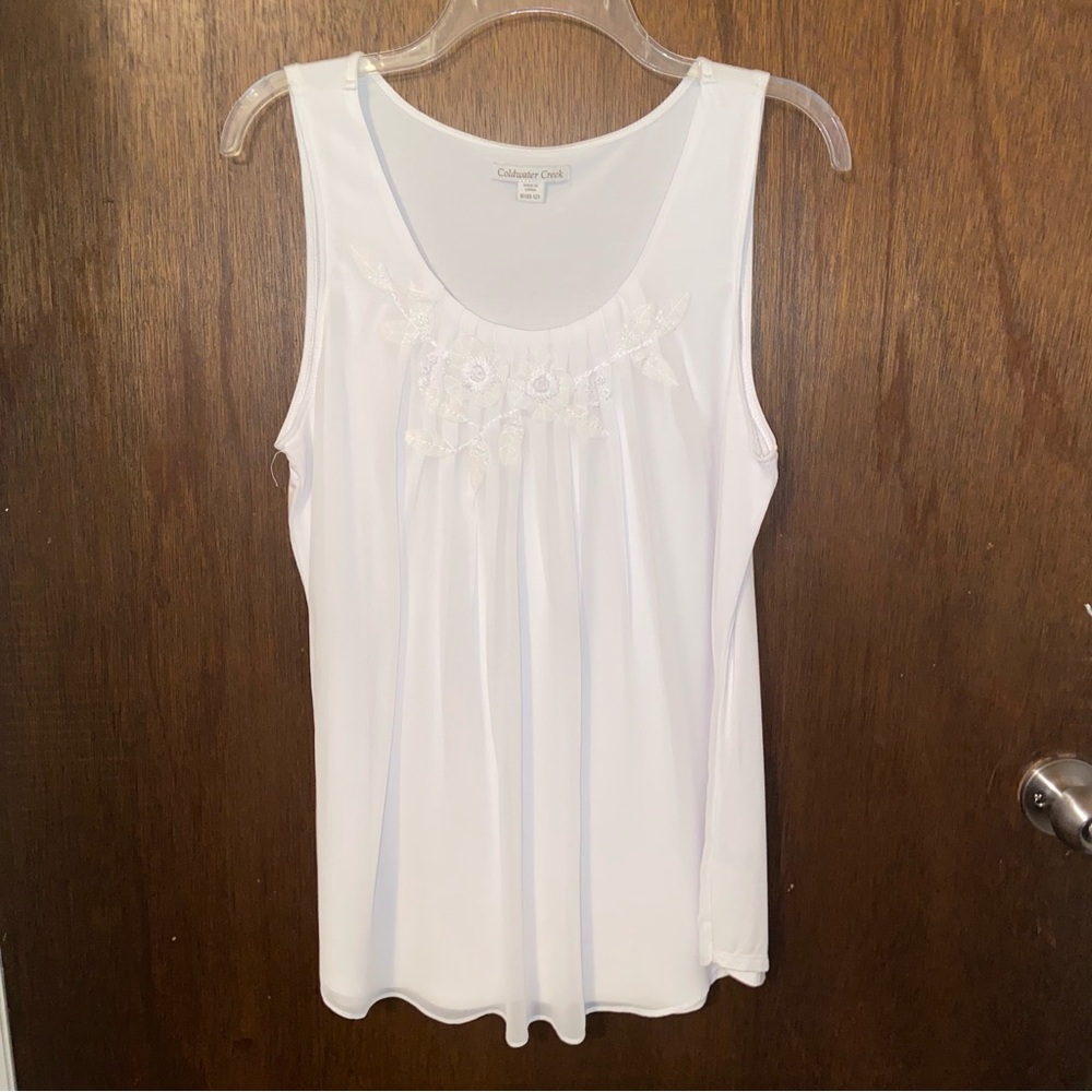 Coldwater Creek White Ruffled Tank Top